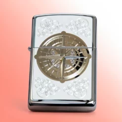 Zippo Lighter - Compass Rose Black Ice sa zlatnim kompasom