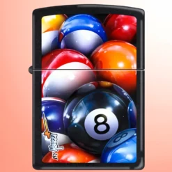 Zippo upaljač Mazzi 8-Ball Black Matte - biljarski motiv