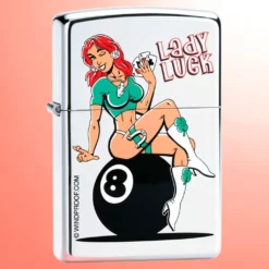 Zippo upaljač Lady Luck High Polish Chrome Bilijarska osmica
