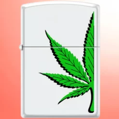 Zippo upaljač za lulu sa pola lista kanabisa, beli mat