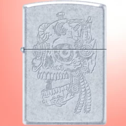 Zippo Lighter - Steampunk Skull-Etched, antičko srebro