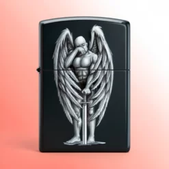 Zippo upaljač - Umorni anđeo ratnik, mat crna