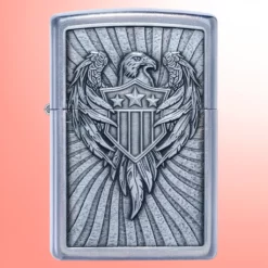 Zippo Lighter - Amblem orla sa štitom, Street Chrome dizajn