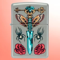 Zippo Lighter - Gotički bodež sa leptir ručkom na žalfiji