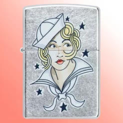 Zippo Lighter - Tetovaža mornarske devojke, hromirani