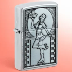 Zippo upaljač od brušenog hroma - Konobarica na rolerima