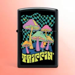 Zippo Lighter - Black Light Trippin' Mushrooms, crna mat